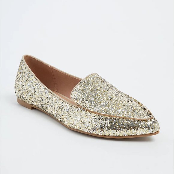 torrid Shoes Torrid 7 Wide Loafers Gold Glitter Flats Shoes Slip On